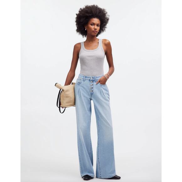 Madewell Superwide Leg Jeans Cather Wash Button Front Blue High Rise US 26 NWT - Picture 1 of 16